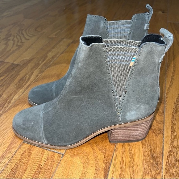 Toms Esme Tarmac Olive Green Suede Chelsea Heeled Boots Size 10 - Picture 5 of 12